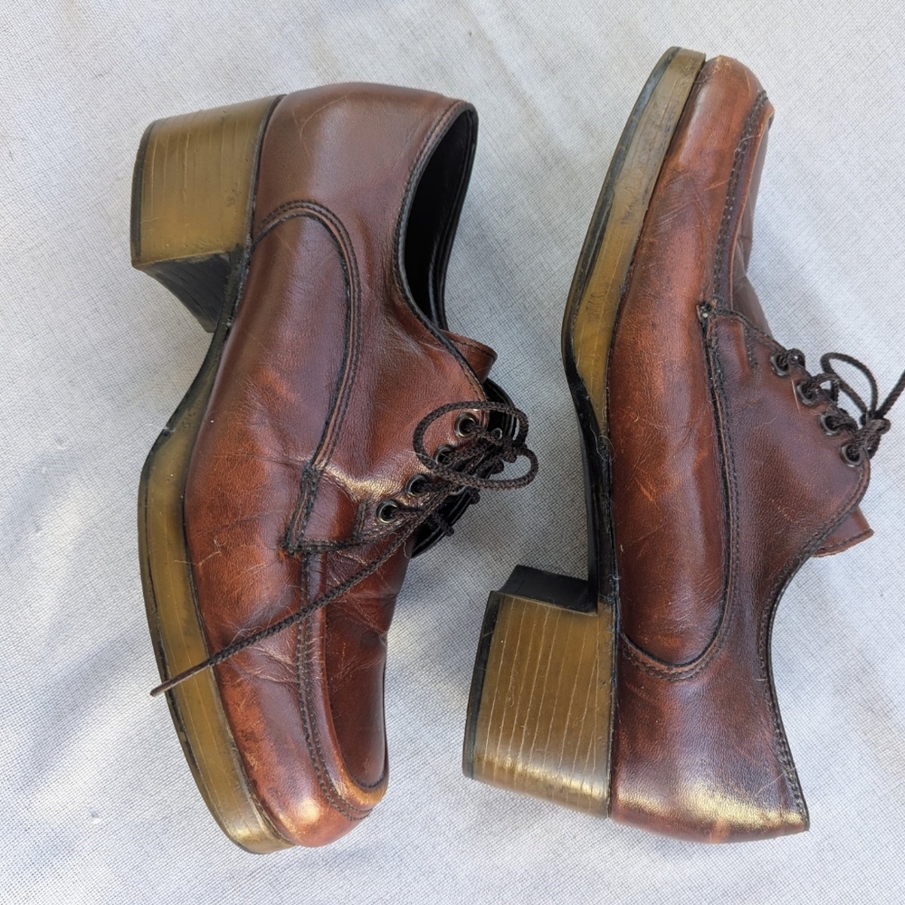 Leather Heeled Loafers Brown Size 8